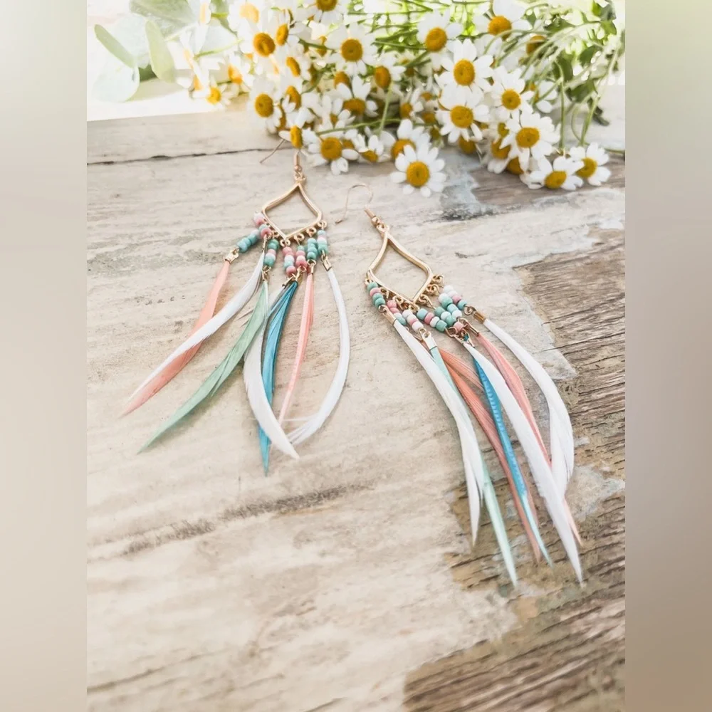 Beautiful Wispy Feather Earrings - Picture 3 of 6